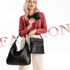 SYGA PACK OF 3 Women's Bags Large-Capacity Soft Leather Hobo Bag,Sling Bag With Clutch (BLUE)