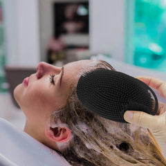 MOMISY Ultra Soft 2-in-1 Body & Shampoo Brush, Exfoliating Silicone Bath Scrubber, Premium Silicone Loofah, Scalp Massager (Black)