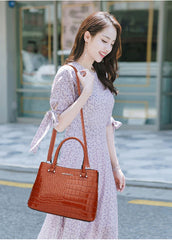 SYGA Women's Handbag Versatile Casual Crocodile Pattern Shoulder Bag(LIGHT BROWN)