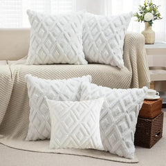 MOMISY Corduroy Cushion Throw Pillow Covers, Diamond, 45 x 45 cm, 18 x 18 inch (5, White5)