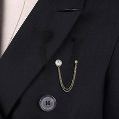 SYGA Men's & Women Suit Shirt Stud Lapel Pin Chain Tassel Brooch Pin with Crystal Chain(Small clock)