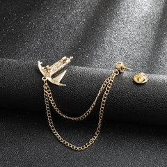 SYGA Men's & Women Suit Shirt Stud Lapel Pin Chain Tassel Brooch Pin with Crystal Chain(golden sail)