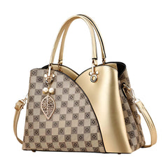 SYGA Women Luxury Spliced Handbag – Elegant Checkered Shoulder Bag with Golden Accent