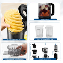 SOLARA Cold Press Juicer for Home, Slow Juicer Cold Pressed Machine for Fruits & Vegetables, Masticating Juicer Machine Electric with Reverse Function, High Juice Yield, Easy Clean, BPA-Free, Black