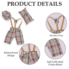 MOMISY Baby Photography Props Set, 4 Pieces, Gentleman Cap with Bow, Pillow and Dungaree (Red, 0-3 Months)