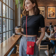 MOMISY Women Cellphone Sling Bag Mobile Card Holder Wallet Purse Clutch Handbag Crossbody Shoulder Bag for Girls (Red)
