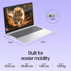 HP 15, 13th Gen Intel Core i3-1315U (12GB DDR4, 512GB SSD) FHD, Anti-Glare, Micro-Edge, 15.6''/39.6cm, Win11, M365 Basic(1yr)* Office24, Silver, 1.59kg, fd0573TU, FHD Camera w/Shutter Laptop