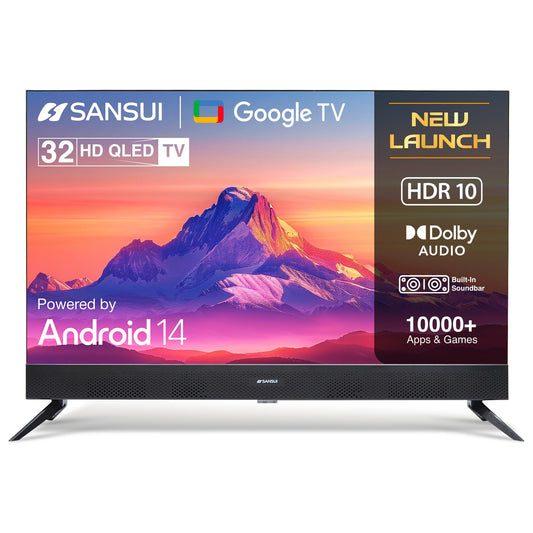 SANSUI 80cm (32) Google TV with QLED Display, HDR10, Dolby Audio, Built-in Soundbar, Filmmaker Mode, 60Hz Refresh Rate JSS32GSQLED (Black)