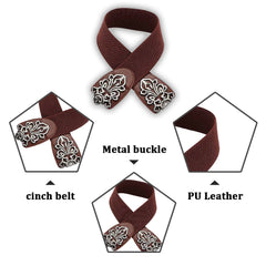 SYGA Women Leather Belt for Dress, PU Leather Stretchy Waist Belt with Abstract Metal Buckle, Retro Style - Apricot