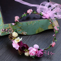SYGA Flower Tiara Headband and Flower Floral Hair Bands Floral Garland For Women Bride Wedding Vine Tiara Bridal Crown Hair Accessory - Pink