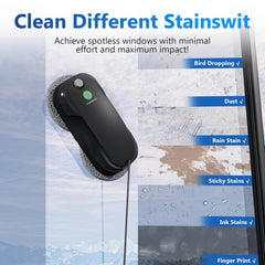 Bequest W5 Window Cleaning Robot, Dual Direction Auto-Spray Smart Window Cleaner with Triple Safety System, Smart Navigation, Remote Control, for All Smooth Surfaces, with 10 Rags, Black.