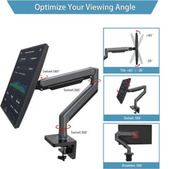 22-40" Gas Spring Monitor Arm w/ 360° Swivel & Tilt | NB45 | Free Up Desk Space & Improve Comfort (22-40"/12 kgs Capacity)