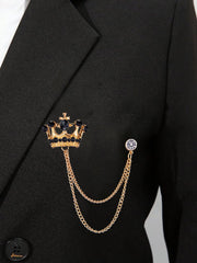 SYGA Men's & Women Suit Shirt Stud Lapel Pin Chain Tassel Brooch Pin with Crystal Chain(Golden Black Diamond)