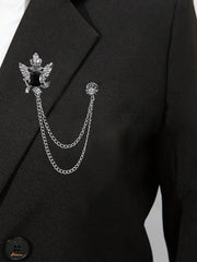 SYGA Luxury Crown Style Brooch for Men's & Women Suit Shirt Stud Brooch Lapel Pin Brooch Pin Chain Tassel Brooch Pin with Crystal Chain(Silver Crown Eagle Black Gemstone)