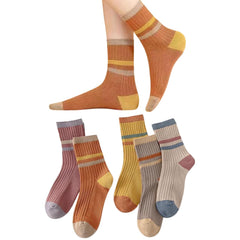 MOMISY Unisex Colorblock Ribbed Crew Socks Cotton Blend Striped Casual Socks 5 Pair (Multicolor)