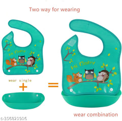 Syga 2 Pieces Baby Bibs Waterproof Silicone Roll up Washable Crumb Catcher Baby Feeding Eating Bib for 6 Months to 2 Years Unisex Baby (Multicolour)