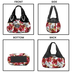 SYGA Women's Printed PU Leather Hobo Bag, Multiple Colors and Patterns, Crossbody Shoulder(BLACK FANTASY RED FLOWER)