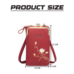 MOMISY Mobile Bag Cellphone Sling Bag Card Holder Wallet Handbag Crossbody multi-function Shoulder Bag for Girls & Women-Embroidery (Maroon)