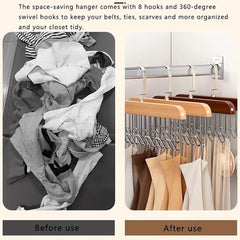 MOMISY Tie Belt Clothes Wooden Hanger Storage Wood Wardrobe Organizers for Men Women Scarf Bag (8 Hooks Natural)