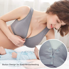 Momisy Women's Cotton Lightly Padded Wire Free Maternity Bra Dark Grey