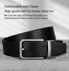 SYGA Men's PU Leather Belt, Casual Lizard Pattern, 122 cm Length, 3.3 cm Width, (Black+Coffee)