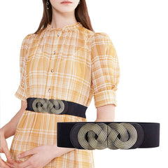 SYGA Women Cinch Belt, PU Leather Stretchy Waist Belt with Woven Metal Buckle, Retro Style Black