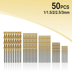 SYGA 50Pcs Twist Drill Bit Set, Titanium Coated High Speed Steel, Mini Drill Bit, Micro Precision 1/1.5/2/2.5/3mm Drill Tool