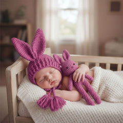 MOMISY Newborn Baby Photography Props Costume with Wool Cap (Rabbit Pink, 0-6M)
