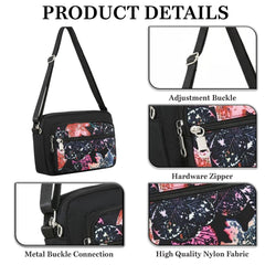 MOMISY Ladies Crossbody Sling Bag, Nylon Shoulder Mobile Phone Purse for women (Leaves)