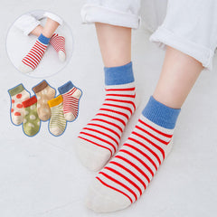 MOMISY Kids Cotton Socks Colorful Polka Dot & Striped Patterns, Soft Breathable Ankle Socks for Boys & Girls 5 Pair (Multicolor)