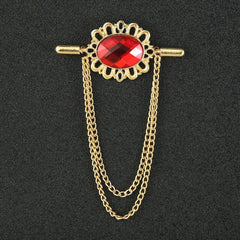 SYGA Men's & Women Suit Shirt Stud Lapel Pin Chain Tassel Brooch Pin with Crystal Chain(ruby)