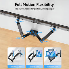 SYGA Monitor Stand Arm Desk Mount Fully Height Adjustable Bracket with C-Clamp & Gronment 180 Tilt Rotation Supports 16 to 31 Inch Monitors and TV (DualArm Black)