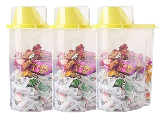 SYGA Medium Cereal Dispenser Jar 1900ml Set of 3 Multi Purpose Storage Container Idle for Kitchen-Storage Box Lid Food Rice Pasta Container(Medium,Yellow)
