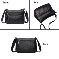 SYGA soft leather women's bag shoulder messenger bag fashion casual(Black)
