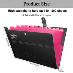 SYGA Cute Smiling Face Multi-Layer Accordion Bag Storage A4 Folder, Small Fresh Test Paper Bag Ticket Information Bag 12 Grids (Black)
