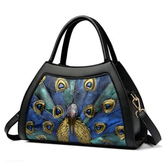 SYGA Women Elegant Peacock Embossed Shell Handbag – Stylish Shoulder Purse with Artistic Detailing