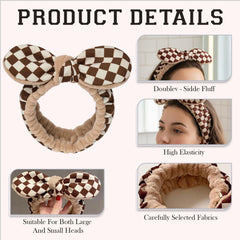 MOMISY Spa Headband for Women, Washable Facial Band, Elastic Hair Band, Makeup Wrap (Chess, Free)