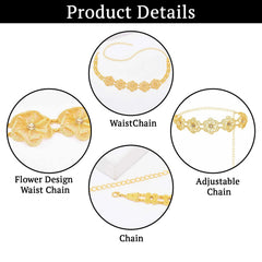 SYGA Women Flower Waist Chain Retro Gold Belt Ethnic Style Adjustable Navel Chain Alloy Waist Gold