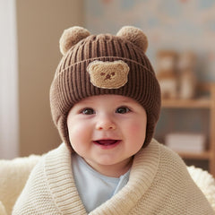 MOMISY Baby Beanie Winter Hat, Rainbow Warm Toddlers Beanies for Kids Boys & Girls Woolen Knitted Cap (6 Months - 2 Years) (Bear Brown)