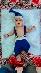 MOMISY Baby Photography Props, Includes Pant & Cap for Kids Parties Anniversaries Photography-Set of 2 Pieces-Blue-Beige