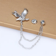 SYGA Men's & Women Suit Shirt Stud Lapel Pin Chain Tassel Brooch Pin with Eagle Design and Crystal Chain(Silver)