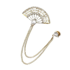 SYGA Men's & Women Suit Shirt Stud Lapel Pin Chain Tassel Brooch Pin with Crystal Chain(fan gold)