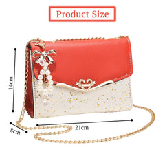 SYGA Women's Crossbody Clutch Sling Bags with Chain with Pearls and Coin Purse Mobile Phone Bag(Red)