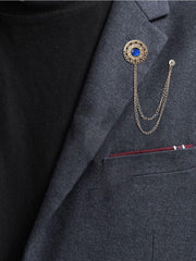 SYGA Men's & Women Suit Shirt Stud Lapel Pin Chain Tassel Brooch Pin with Crystal Chain(vintage blue)
