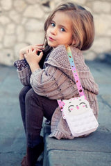SYGA Children Pop It Fidget Cat Pattern Silicone Bag Kids Push Popper Educational Decompression Bubble Shoulder Bag (Black)