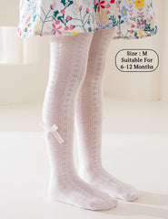 SYGA Baby Girls' Anti-Mosquito Cotton Thin Mesh Stockings with Bow Design, Size M 6-12 Months(White)