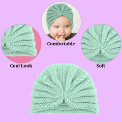SYGA Baby Turban Cap Unisex Winter Woolen Warm Hat Bowknot Knitted Infant Toddler Cap 0-3 Years Beige