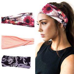 MOMISY 3Pcs Headbands for Women Yoga Running Sports Workout Hiking Hairband Elastic Non Slip Sweat for Girls- Black Peach Red Flower