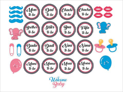 SYGA 33 Baby Shower Badges with 30 Party Photo Booth Props Combo