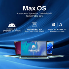 Primebook 2 Max 2025 (New Launch) | 8GB RAM, 256GB UFS Storage | 15.6-Inch Full HD IPS Display | 12hrs Battery | MediaTek Helio G99 | Android 15 (PrimeOS 3.0) | Backlit Keyboard | in-Built AI | Aqua